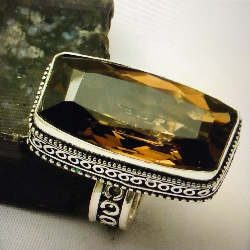 Smokey Topaz Stamped 925 Sterling Silver Ring